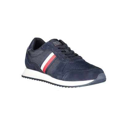 Tommy Hilfiger blue polyester sneakers med hvid-rød stribe i mesh og suede
