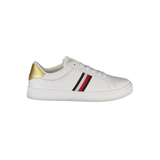 Tommy Hilfiger hvide læder sneakers med guld hæl og striber