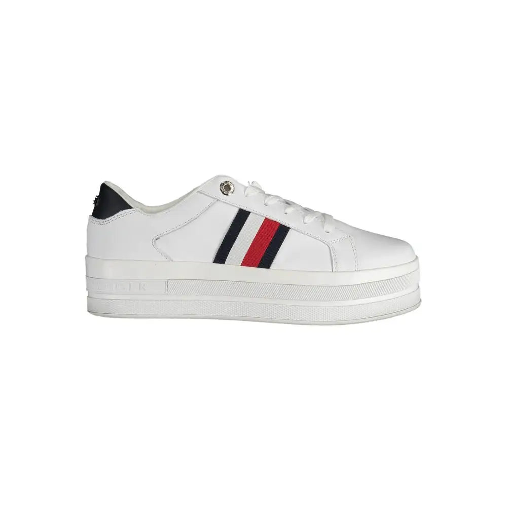 Tommy Hilfiger hvide polyester sneakers med sorte og røde striber