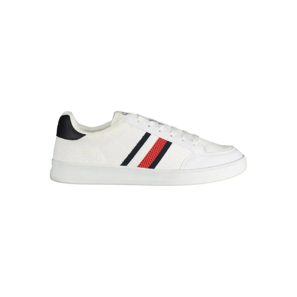 Tommy Hilfiger hvide polyester sneakers med sorte og røde striber
