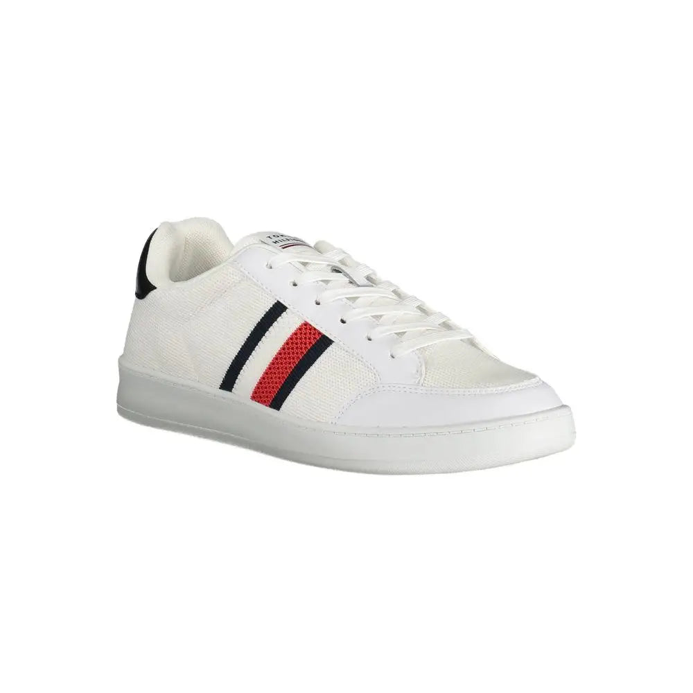 Tommy Hilfiger hvide polyester sneakers med sorte og røde striber