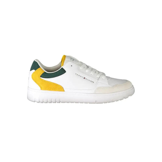 Tommy hilfiger white polyethylene sneakers med gule og grønne accenter