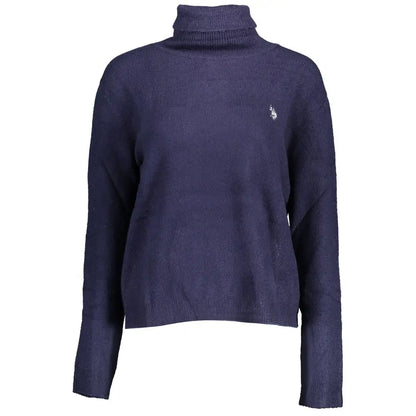 U.S. Polo Assn. blå nylon sweater med marineblå turtleneck og logo