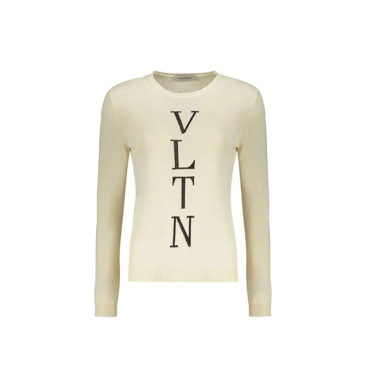 Valentino beige strikket sweater med VLNT logo, 100% originale brands
