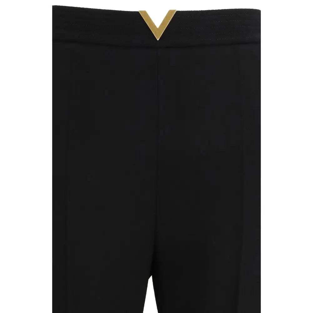 Valentino black fleece wool flared pants med guld-V-logo