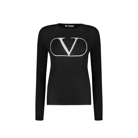 Valentino sort virgin wool sweatshirt med hvid logo-broderi