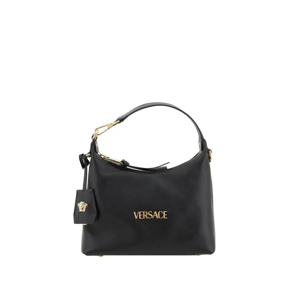 Versace black calf leather Bos Taurus handbag with gold-tone logo and Medusa head