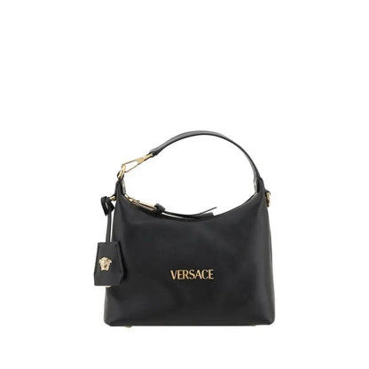 Versace black calf leather Bos Taurus handbag with gold-tone logo and Medusa head