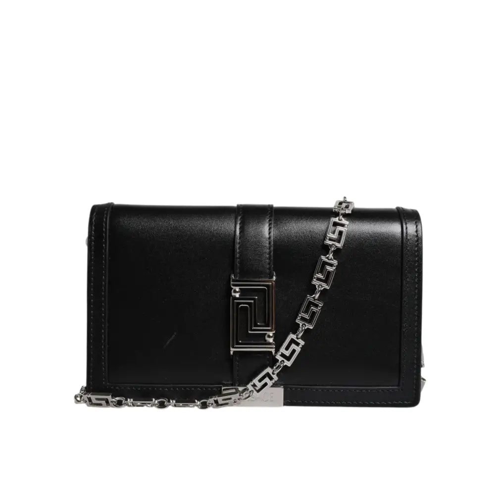 Versace Black Calfskin Leather Chain Strap Shoulder Crossbody Bag