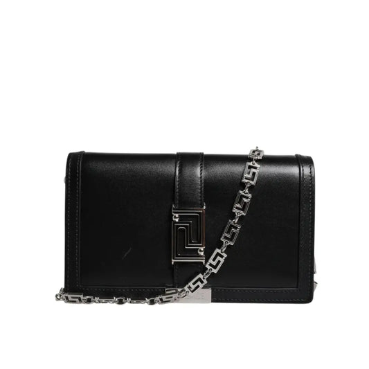 Versace Black Calfskin Leather Chain Strap Shoulder Crossbody Bag