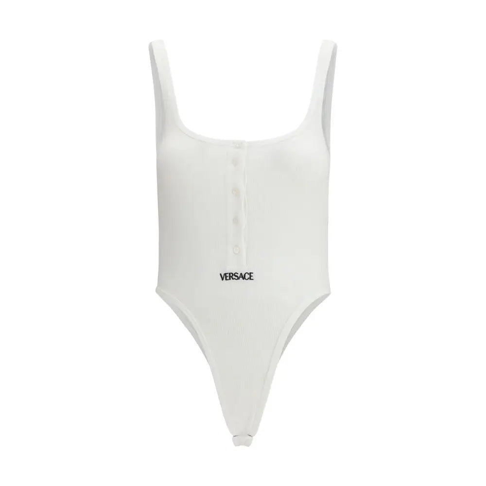 Versace hvid bomuldstop med tynd strop og knapforlukning, 100% originale brands