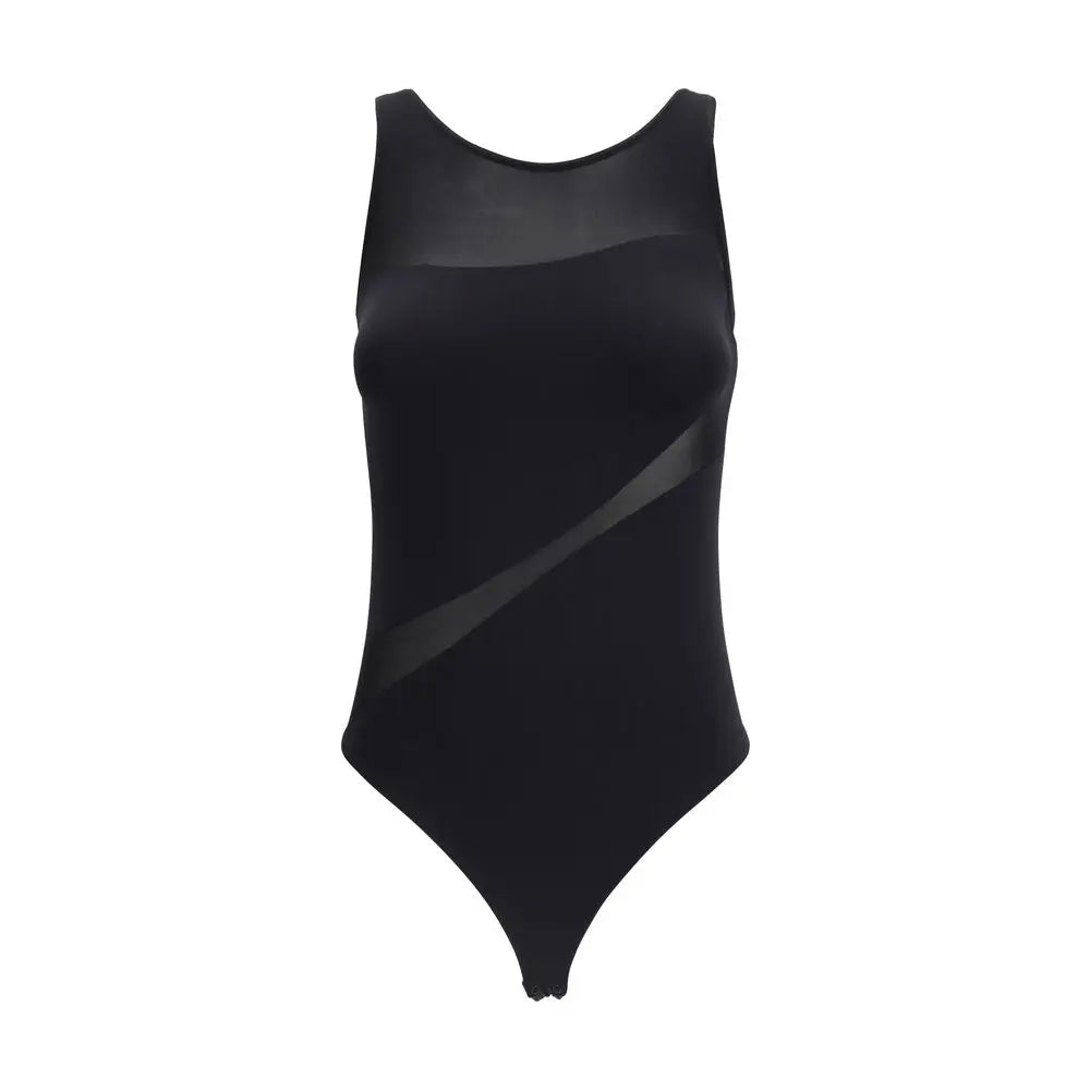 Wolford sorte polyamid bodysuit med diagonalt meshpanel