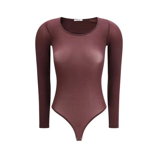 Sleek Wolford multicolor polyamid top i burgundy med glanset finish